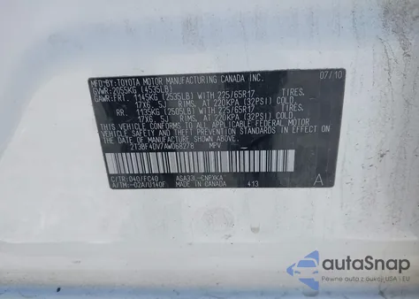 2010 Toyota Rav4 z USA, uszkodzony, nr VIN 2T3BF4DV7AW068278